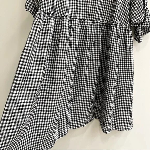 Magic Linen Voluminous Linen Ruffle Sleeve Babydoll Dress Black White Gingham - Picture 8 of 14